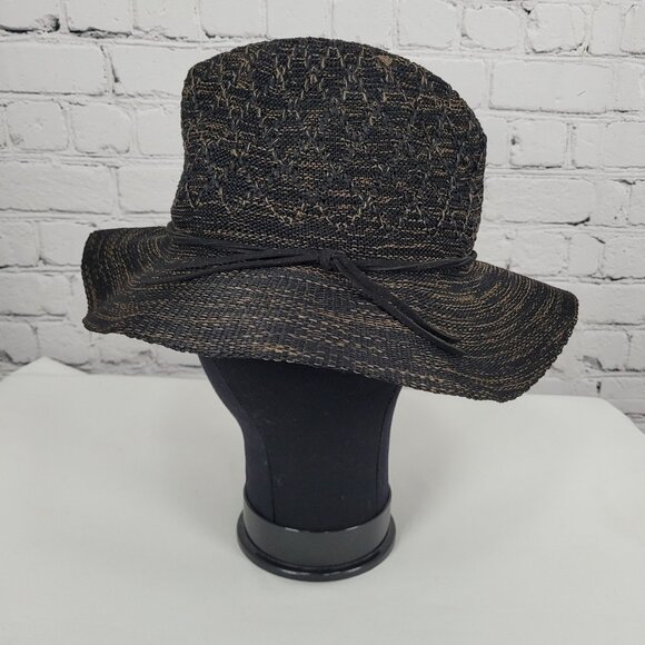 Free People Black Brown Wide Brim Floppy Lightweight Foldable Fedora Hat O/S - Picture 9 of 10